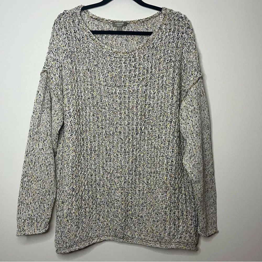 NATURALS D&CO Metallic Open Knit Drop Shoulder Sweater